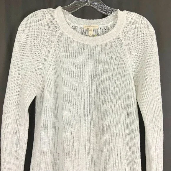 Eileen Fisher White Crew Neck Tunic Sweater Organic Linen Blend Long Sleeve Sz S - Picture 6 of 16
